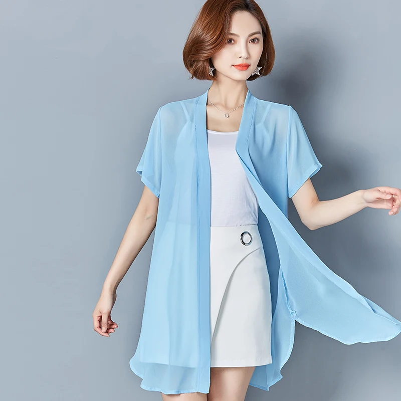 MLXSLKY Кардиган Женская летняя Солнцезащитная одежда короткий рукав свободный