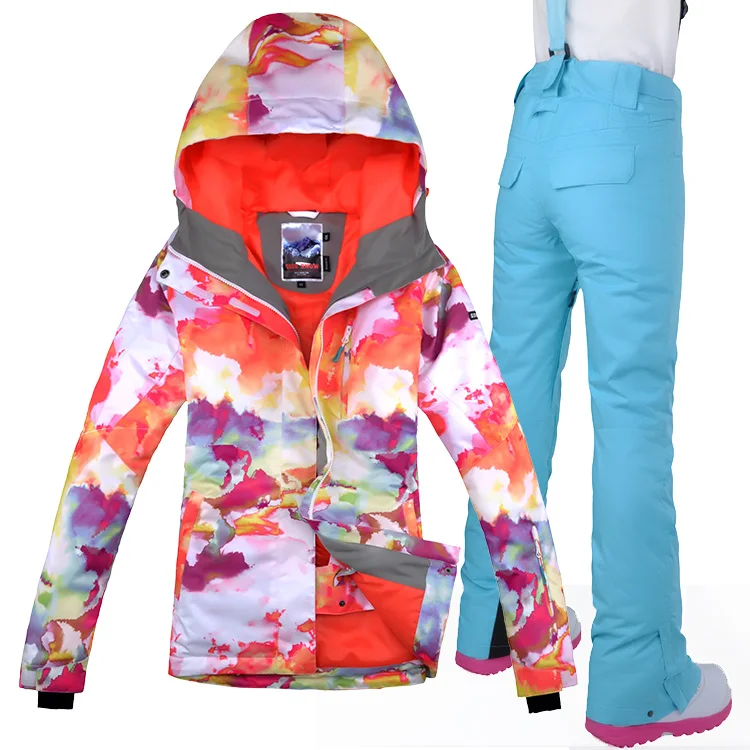 Женская лыжная куртка + штаны с принтом ветрозащитная Водонепроницаемая дышащая