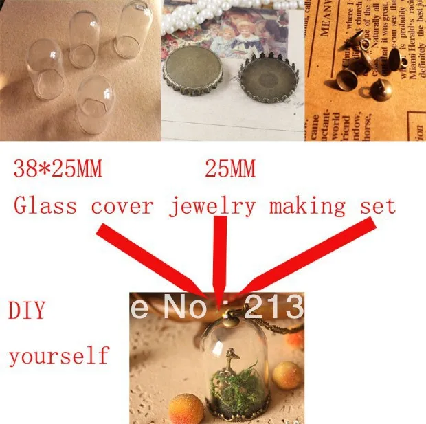 

Free ship!!2013 NEW 20sets/lot 38*25mm glass globe & setting base & cap set glass ball cover DIY Glass vial jewelry glass bottle