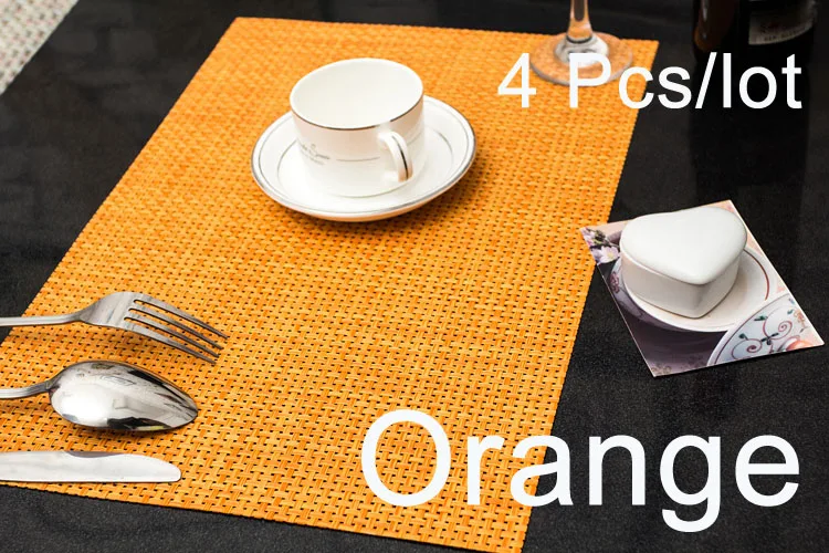 Orange 4 шт./партия тканевые салфетки, модные ПВХ обеденные коврики для стола, дисковые коврики, подставки для чаши, водонепроницаемые скатерти, Нескользящие коврики - Цвет: Orange