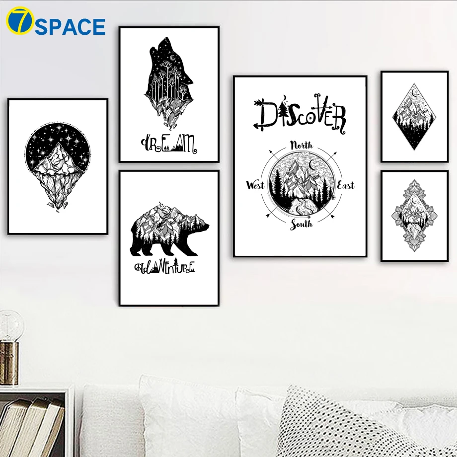 

Cartoon Wolf Bear Quotes Poster And Prints Wall Art Canvas Painting Black White Poster Nordic Wall Pictures Kids Room Home Decor