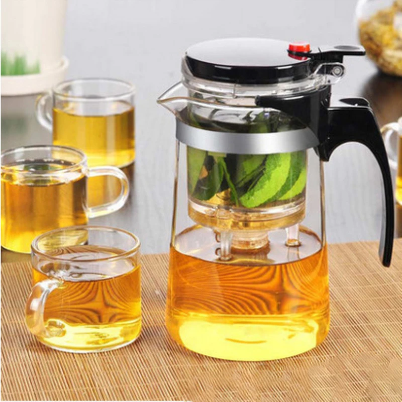 One Button Filter Convenient Teapot High Quality Heat Resistant Glass Teapots Indoor Office Puer Coffee Teaware with Strainer | Дом и сад