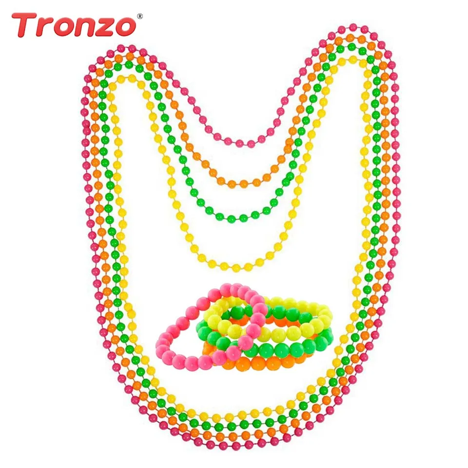 Tronzo неоновые браслеты и ожерелья с бусинами для вечеринки 70 80 женские