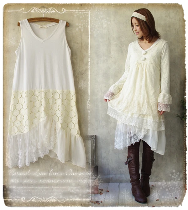Mori Girl/кружевное хлопковое платье принцессы базовое кружевное на бретелях Vestido в