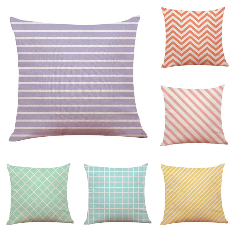 Розовая конфетная цветная Геометрическая полосатая наволочка декоративная