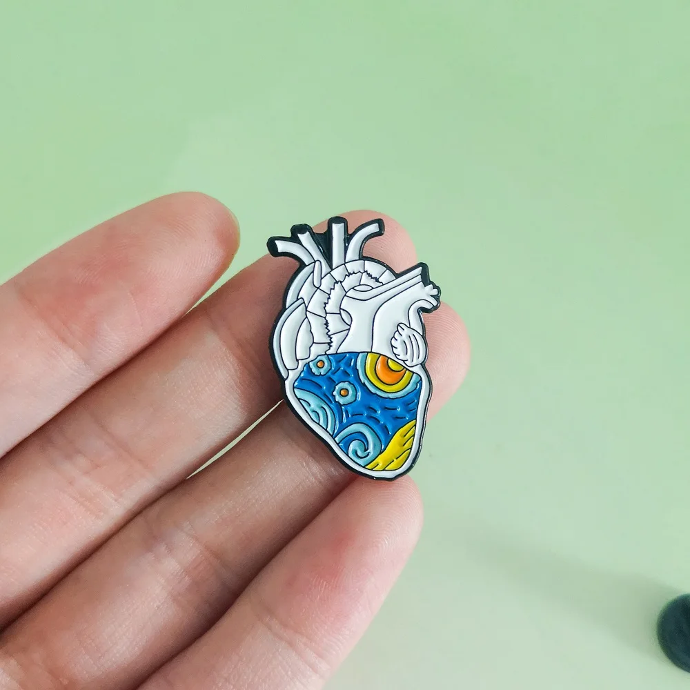 Ван Гог звездное небо анатомическая эмалированная булавка в форме сердца