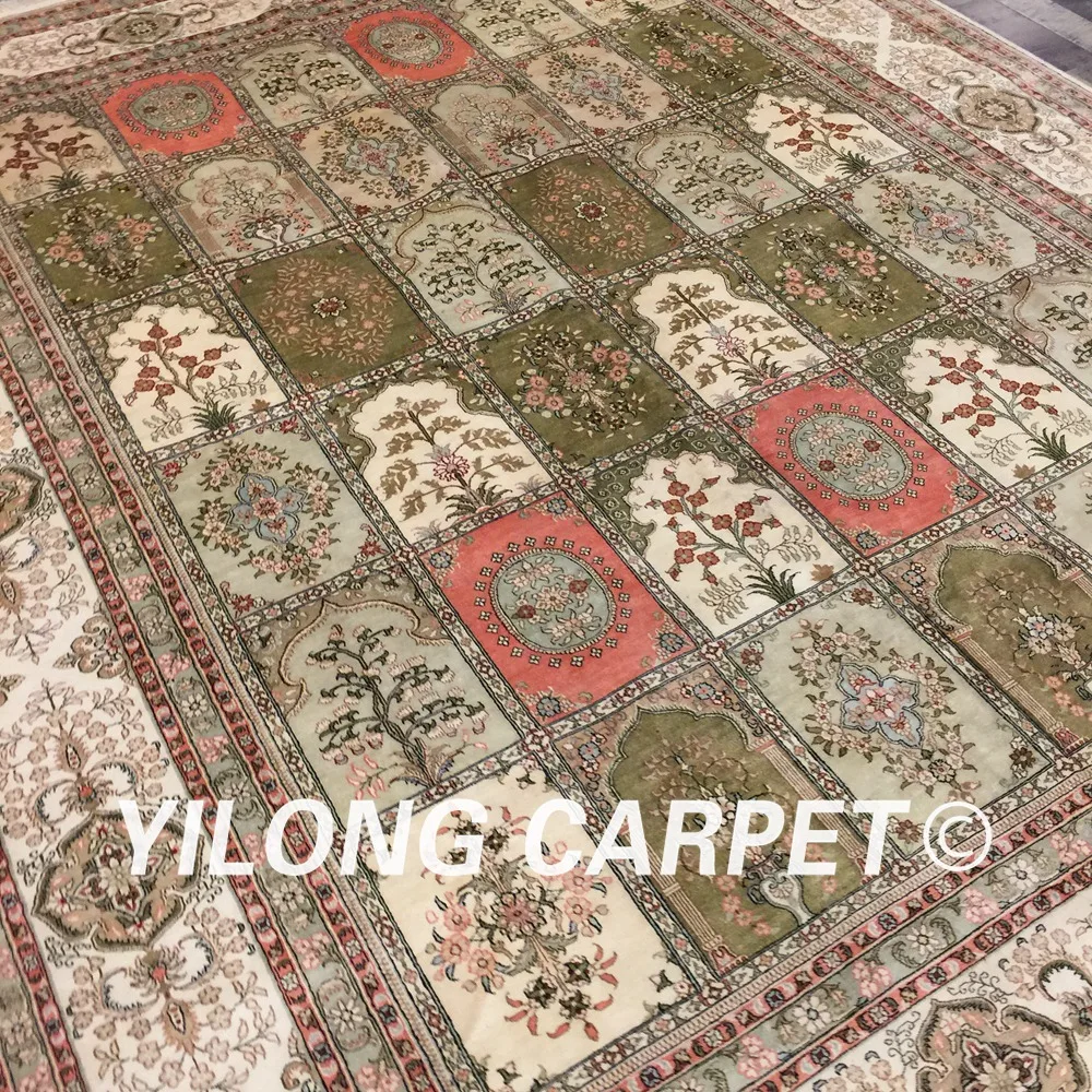 Yilong 8'x10' ручной работы персидский шелковый ковер четыре сезона сад сцена