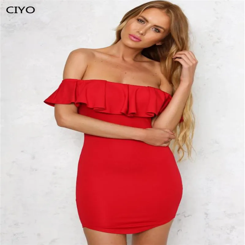 Ciyo рюшами с плеча bodycon платье пикантные Для женщин короткий рукав Клубные