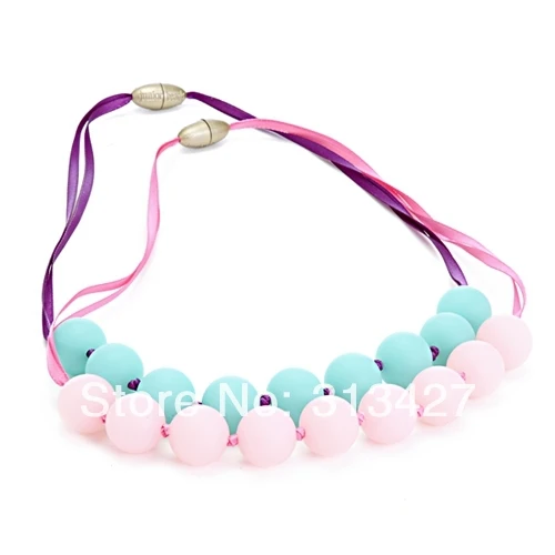 

MIX COLOR Popular Teething Necklaces Food Grade Silicone Jewels Baby Chew Necklace Silicone Beads Baby Teethers 5 pcs/lot