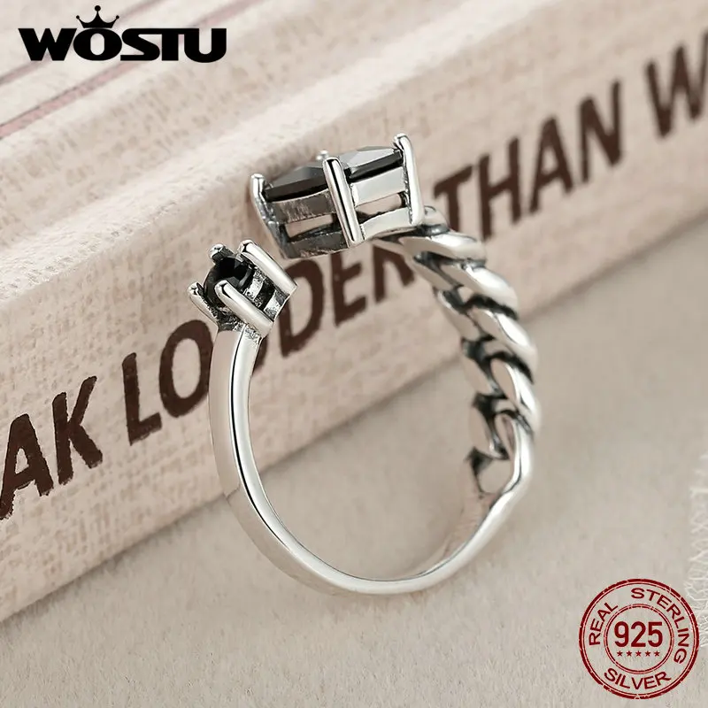 WOSTU, новинка, 925 пробы, серебро, элегантные, черные, CZ, открытые, кольца на палец для женщин, мужчин, унисекс, винтажные, хорошее ювелирное изделие, CSR043