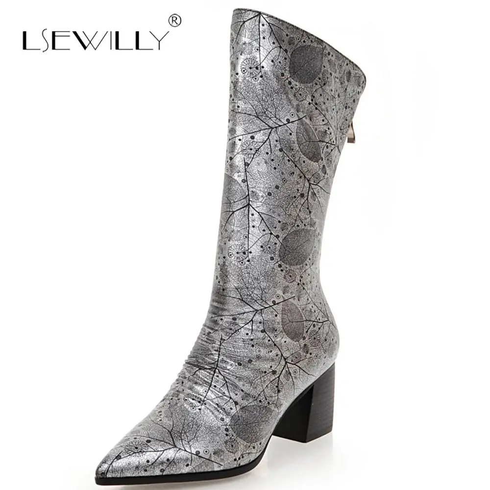 

Женские полусапожки из ПУ кожи, до середины икры, на толстом каблуке