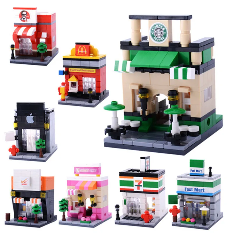 Новый Одноместный Legoingly Mini City Street серия еда конфеты пицца Мороженое магазин