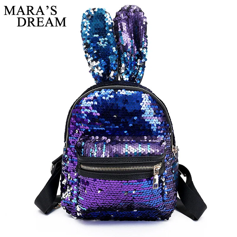 Женский рюкзак с блестками Mara's DreamMini блестящий милыми заячьими ушками сумка