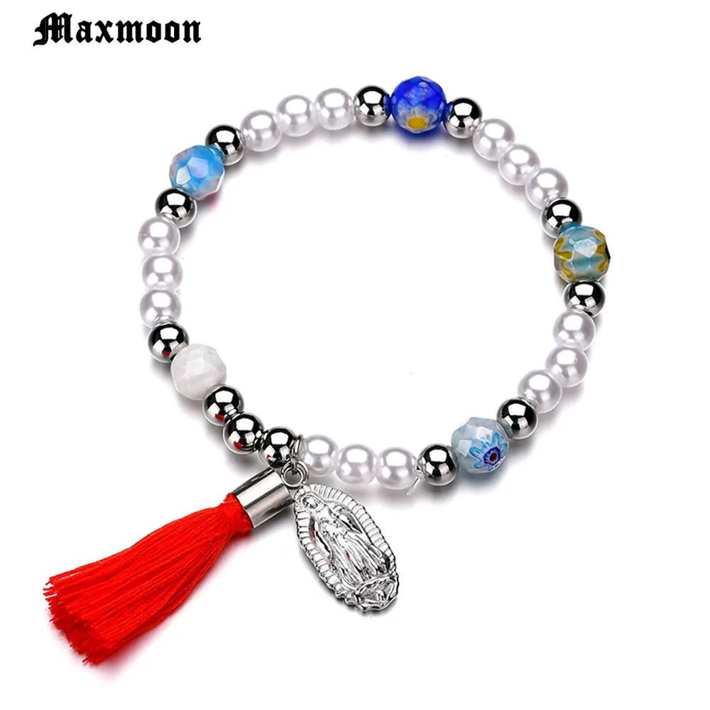 Четки Maxmoon с белыми бусинами христианские четки цельный браслет Дева Мария