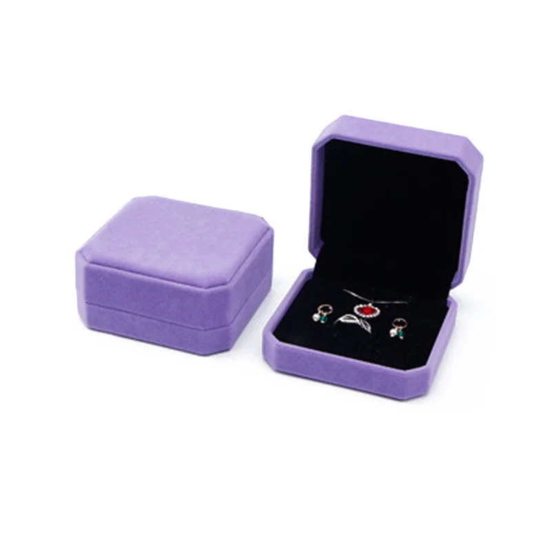purple Бархатная шкатулка для колец, сережек, колье, набор для демонстрации квадратной упаковки, подарочные коробки для ювелирных изделий - Цвет: purple