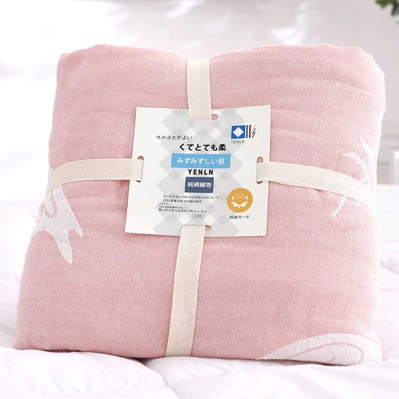 pink 6 Слои хлопковое газовое мусульманских пледы Одеяло для диван-кровать летние легкие кроссовки покрывало с кондиционером для детей и взрослых - Цвет: pink