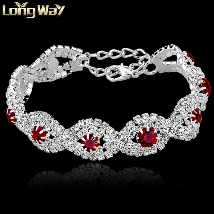 silver red TOUCHEART роскошный свадебный Хрустальный браслет с камнями для женщин, серебряные браслеты, турецкие Синие Ювелирные Браслеты SBR140169 - Окраска металла: silver red