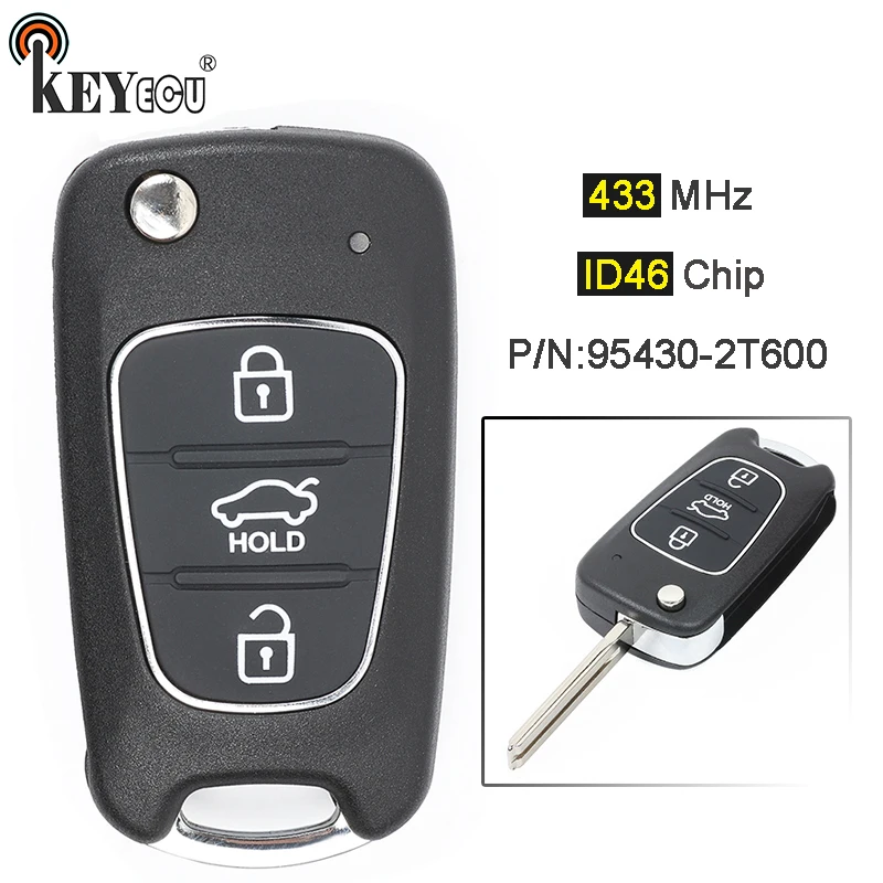 KEYECU 433 МГц ID46 чип P/N: 95430-2T600 Модернизированный откидной складной 3 кнопки