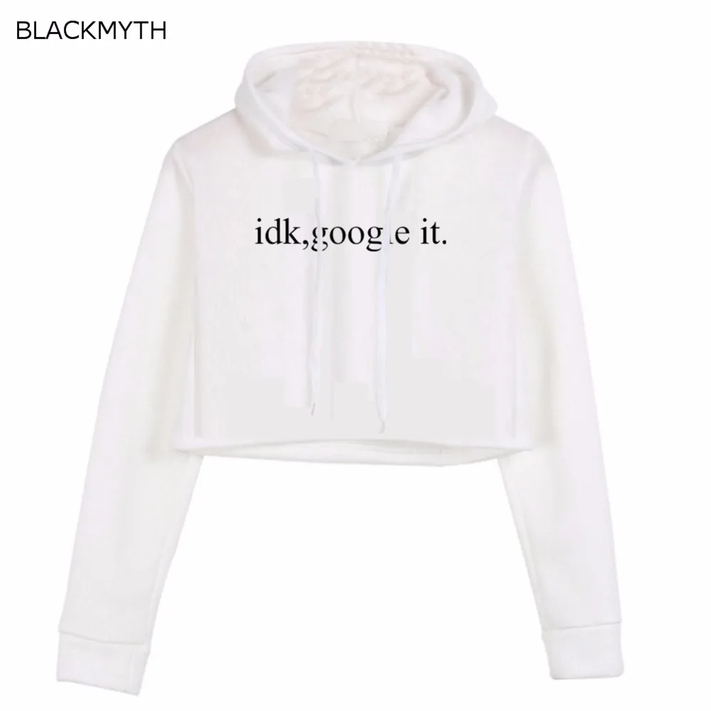BLACKMYTH Funny idk it Женская толстовка с принтом укороченные толстовки длинным рукавом