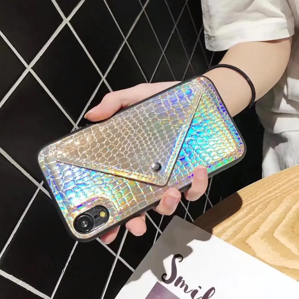 Чехол для iPhone X Xr Xs Max чехол с привлекательной змеиной кожей лазерный флип кошелек