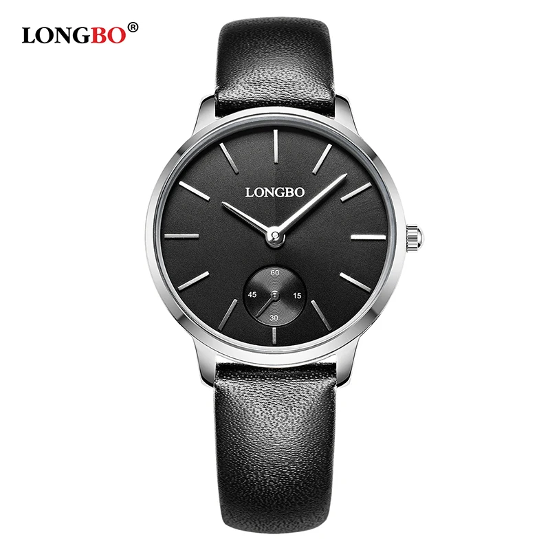 LONGBO, Роскошные Кварцевые часы, повседневные модные часы с кожаным ремешком, Мужские Женские парные часы, спортивные аналоговые наручные часы, подарок 80286 - Цвет: Silver Black Women