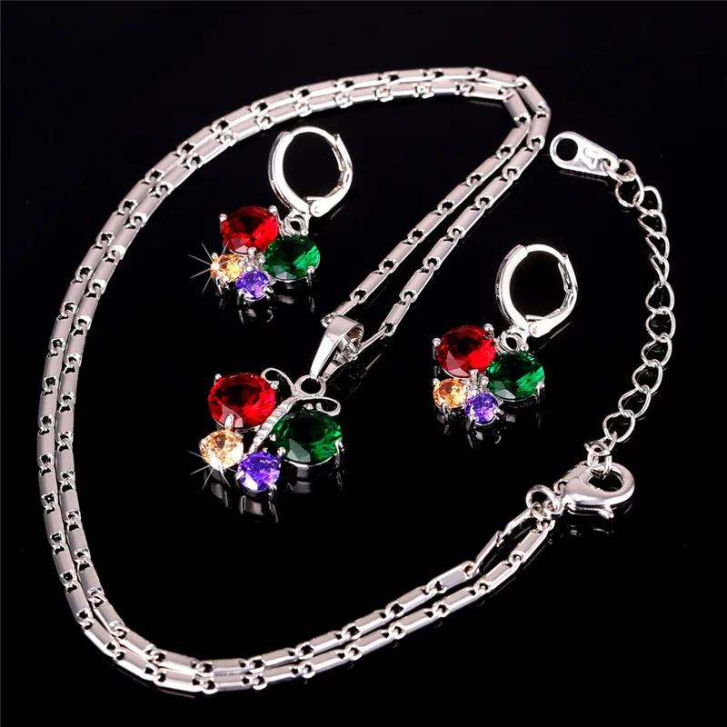 Набор модных сережек бабочек Kpop ожерелье с кубическим цирконием