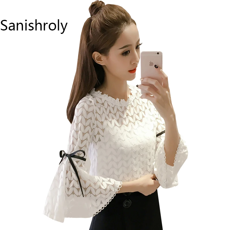 Женская блузка с цветочным кружевом Sanishroly белая Повседневная Блузка