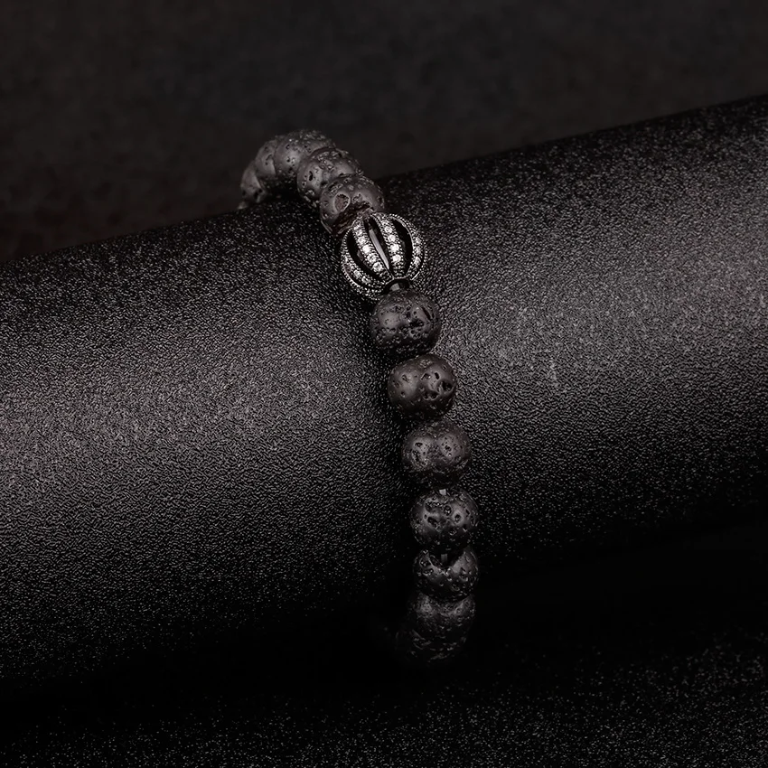 Black Lava Natural Stone Beads bracelet with Round bead Elasticity Bracelet charm bracelets For Men Or Women Jewelry Gift | Украшения и