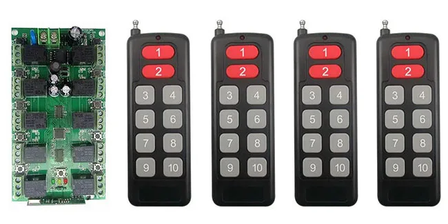 

DC 12V 10A 10CH 10 channel RF Wireless Remote Control system Receiver+Transmitter Individual learning code Garage Doors/shutters