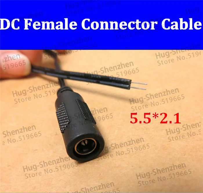 

30cm DC power female connector power cord flat cable size 5.5*2.1 Power female Plug Connector for Monitoring,led light--20pcs