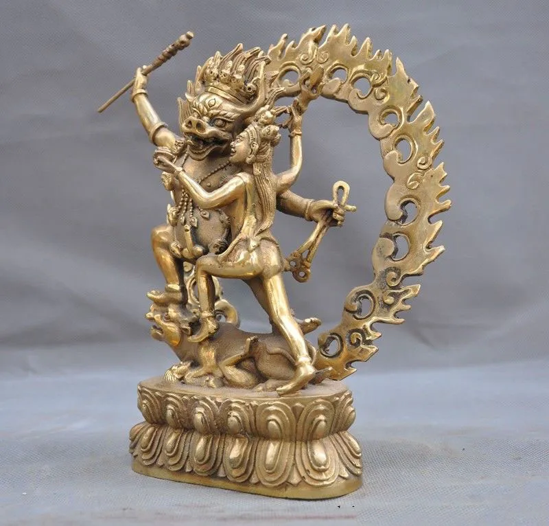 Рождество 8 &quotТибетский буддизм латунный Mahakala Vajravarahi Kalachakra Yab Yum статуя Будды
