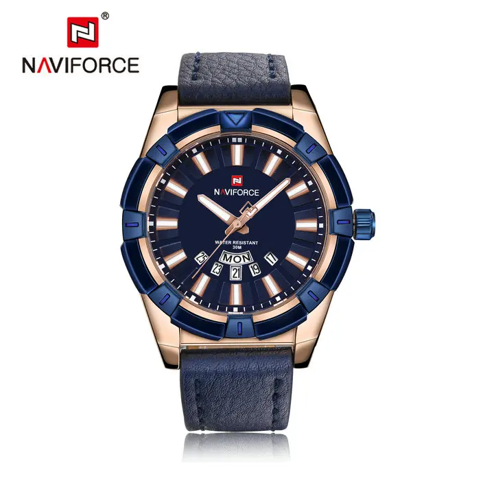 BLUE RG NAVIFORCE Роскошные брендовые военные спортивные мужские часы, синие водонепроницаемые кварцевые часы с кожаным ремешком, модные модельные Аналоговые часы с датой - Цвет: BLUE RG