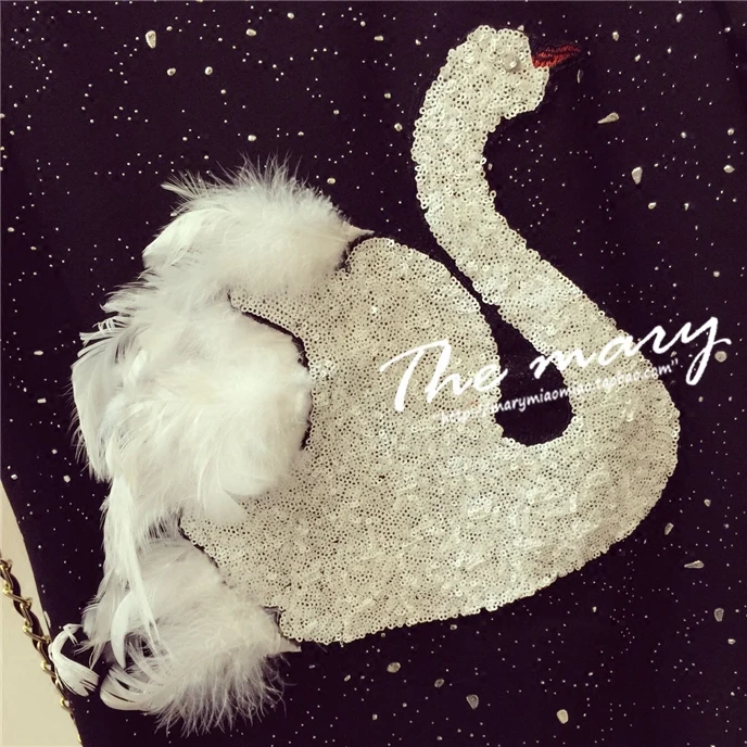 2019 Новая модная летняя женская футболка с вышивкой в виде лебедя топ + юбка