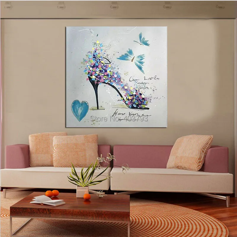 Women Love Modern Hand Painted Oil Painting On Canvas Artwork Abstract Fashion High Heels Wall Pictures For Living Room | Дом и сад