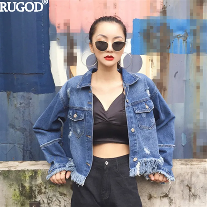 Rugod 2018 Джинсовая крутка женская Рванный стиль Новинка Весна Осень|denim jacket women|fashion
