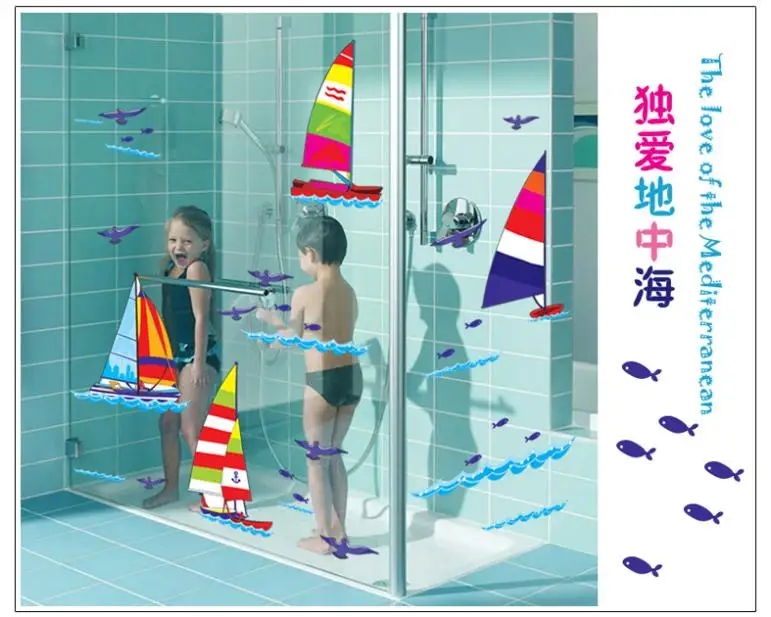 

Бесплатная доставка мультфильм красочные парусники детская комната для мальчиков спальня настенные наклейки ПВХ Охрана окружающей среды ...