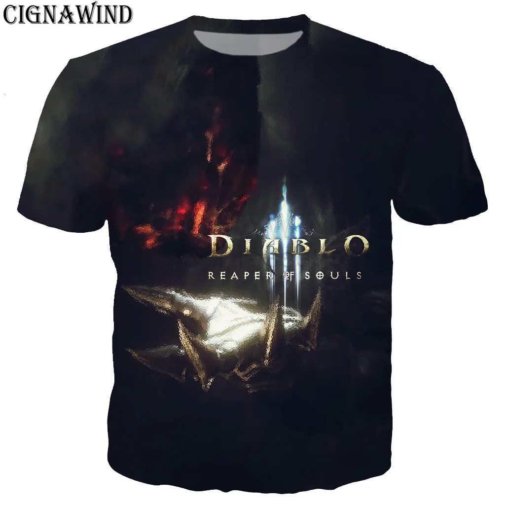 Новинка, футболка в стиле Харадзюку для мужчин/женщин,, игра Diablo 3 Reaper of Soul, футболки с 3D принтом, Повседневная футболка в стиле хип-хоп, уличная одежда, топы