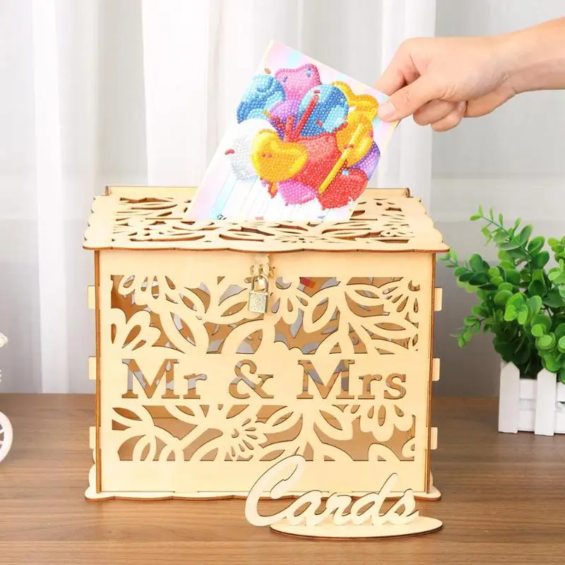 DIY свадебный подарок Любовь цветок деревянный чехол для карт Копилка чехол с замком красивый для дня рождения Свадебная вечеринка украшения
