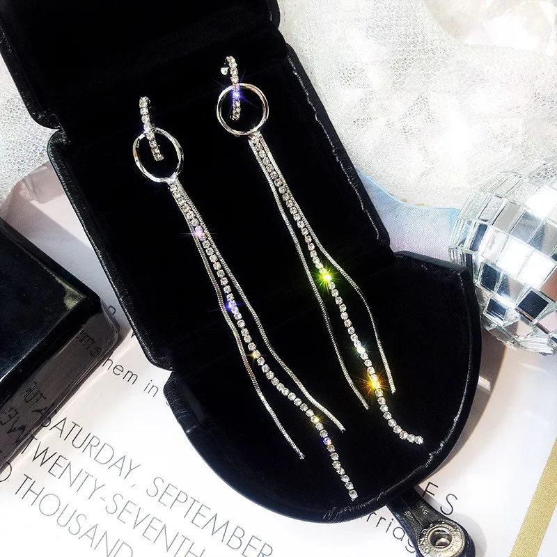 LUBOV New Long Alloy Rhinestone Hoop Earrings Gold Color Tassel Small Circles for Women Wedding Jewelry | Украшения и аксессуары