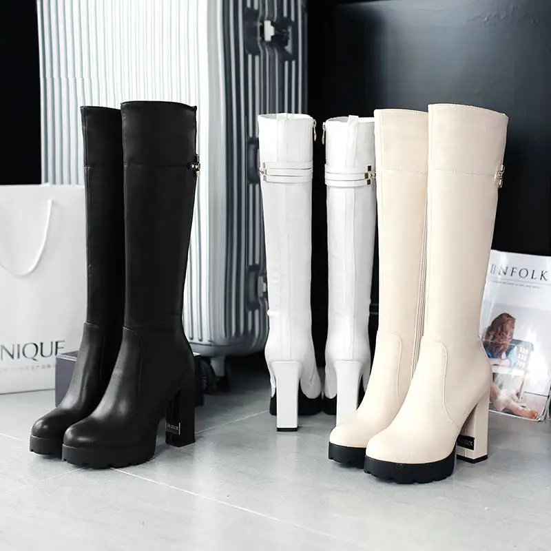 MORAZORA new arrival boots women round toe platform shoes zipper rivet knee high boots sexy high heels party wedding shoes