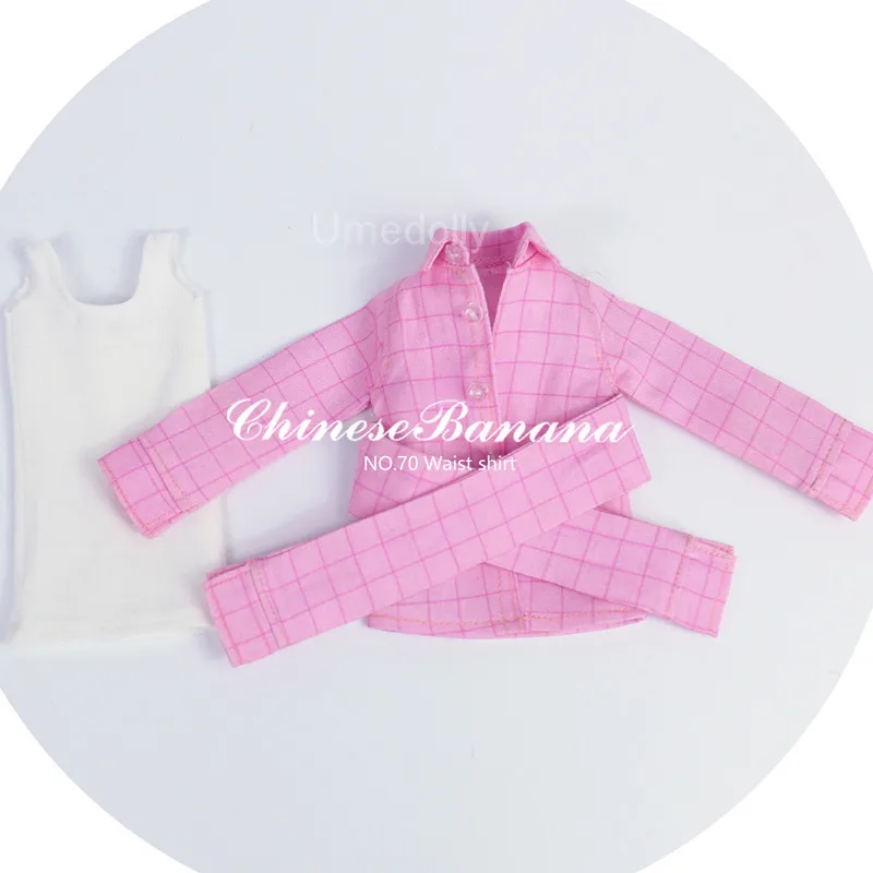 pink grid suit Костюм в синюю полоску/розовую клетку, рубашка с длинными рукавами на талии и белый жилет для Blyth, Licca, кукла azone, одежда, наряды, аксессуары - Цвет: pink grid suit