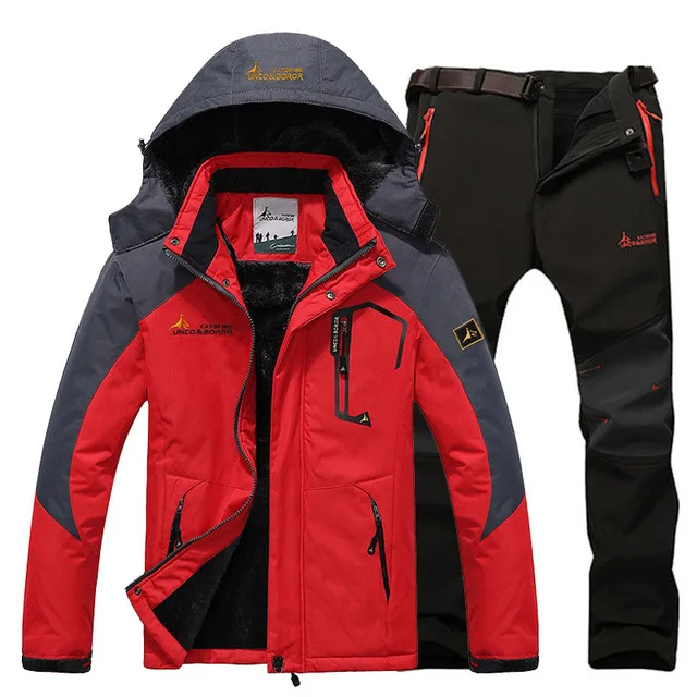 red black pant Зимняя Лыжная куртка, костюмы для мужчин, водонепроницаемая флисовая зимняя куртка, термопальто, уличная куртка для катания на горном лыжах, сноуборде, брючные костюмы, L-5XL - Цвет: red black pant