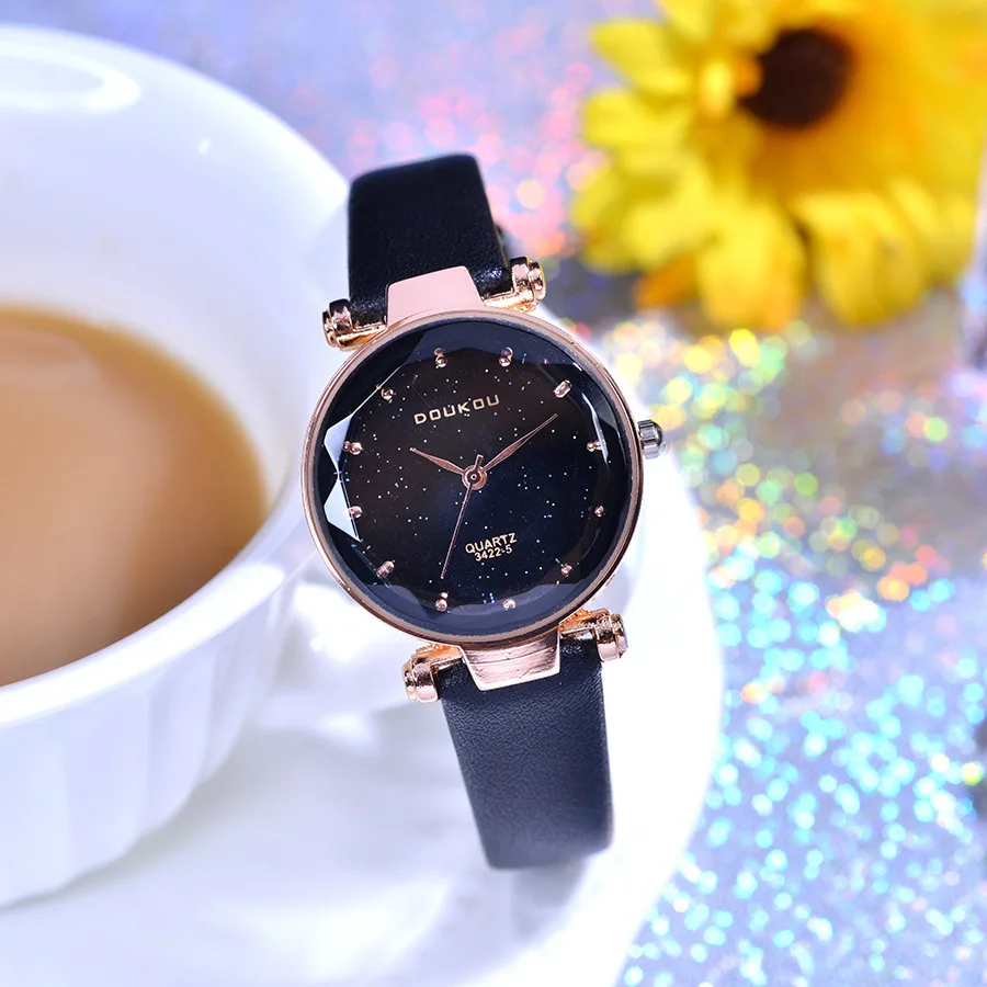 Звездное небо часы кожаные женские стильные маленькие кварцевые Montre Femme модные