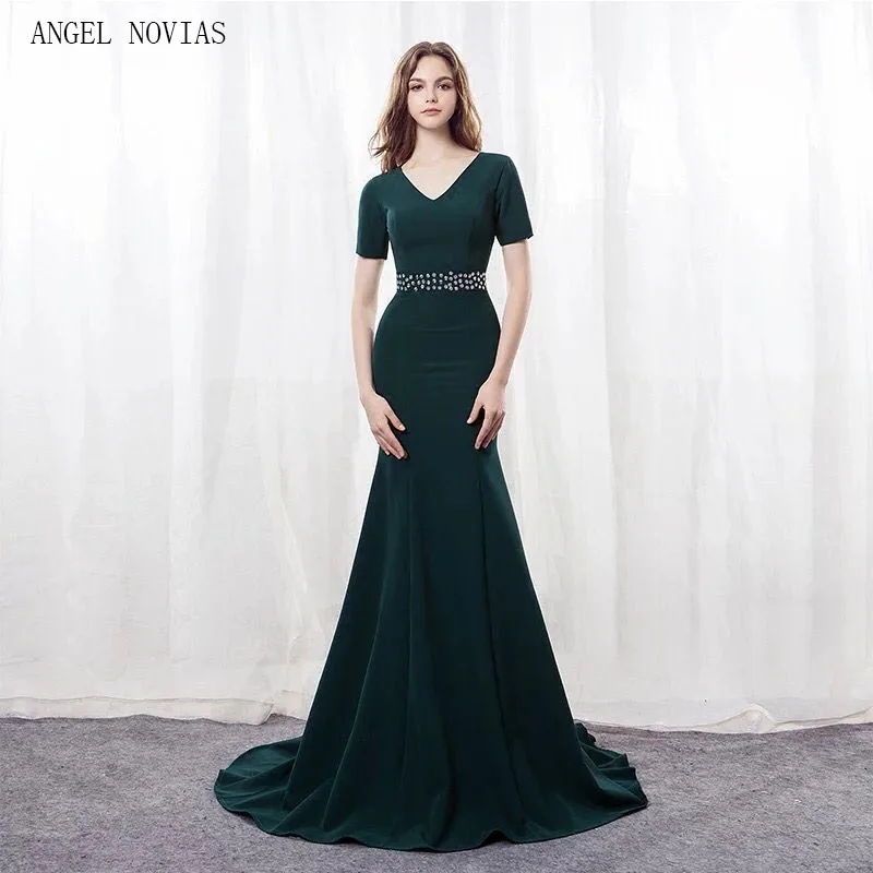 Женское длинное вечернее платье Angel Novias зеленое платье-Русалка с кристаллами для