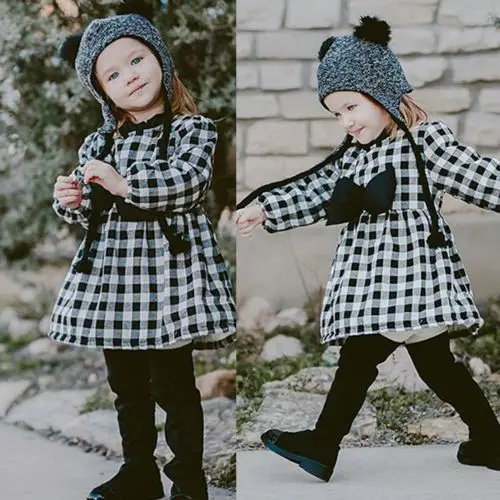 Pudcoco 2018 Toddler Kid Baby Girl Dress Princess Plaid Button Fly Long Sleeve Party Bow Dresses Cotton Coat Autumn Outfit 1-6T | Детская
