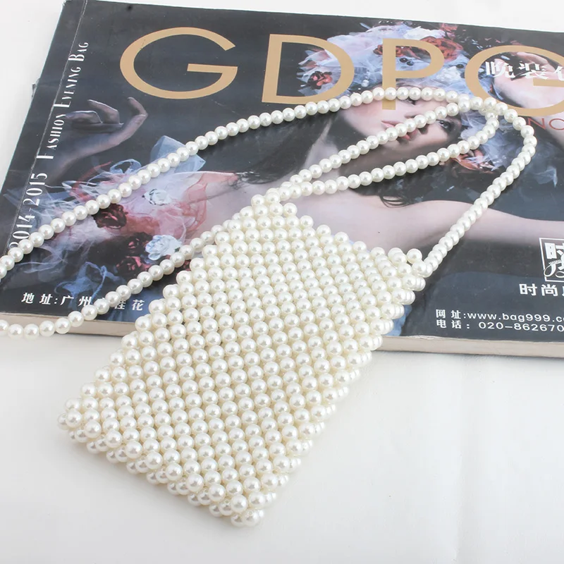 Акриловая плетеная женская сумка через плечо с бусинами винтажная вечерняя