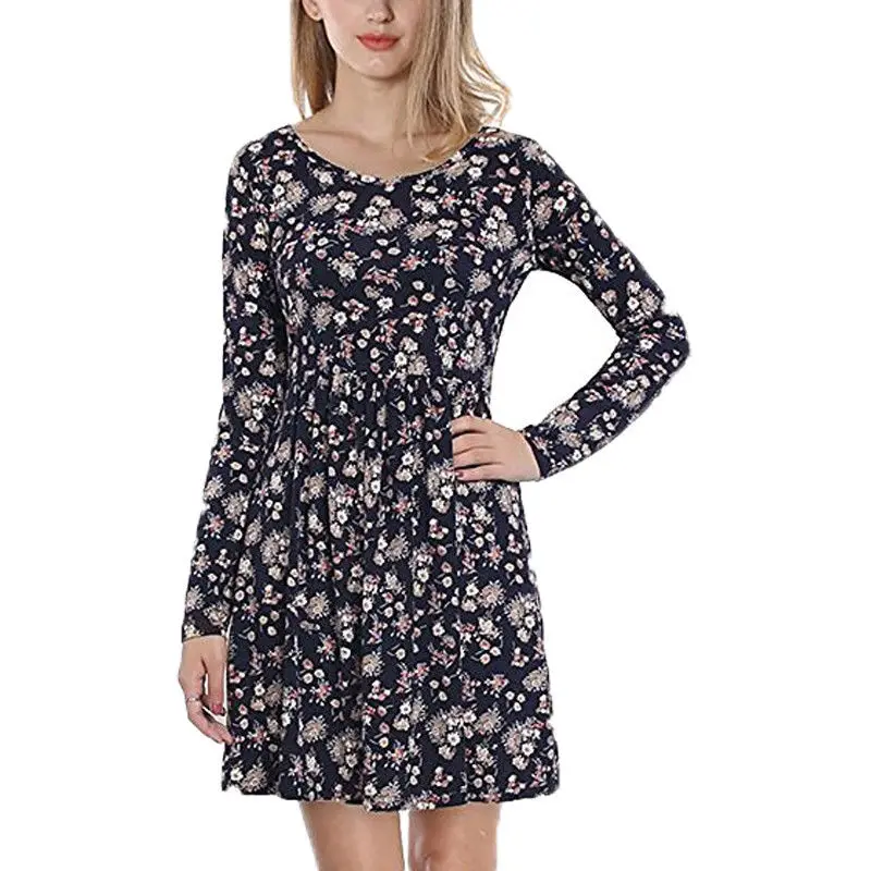 Женское Повседневное платье с длинным рукавом осенние платья цветочным принтом