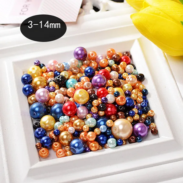 4-14mix size 100pcs 4-14 мм Разноцветные стеклянные жемчужные бусины для ювелирных браслетов DIY аксессуары для одежды украшение лента для волос заколка для волос DIY - Цвет: 4-14mix size 100pcs