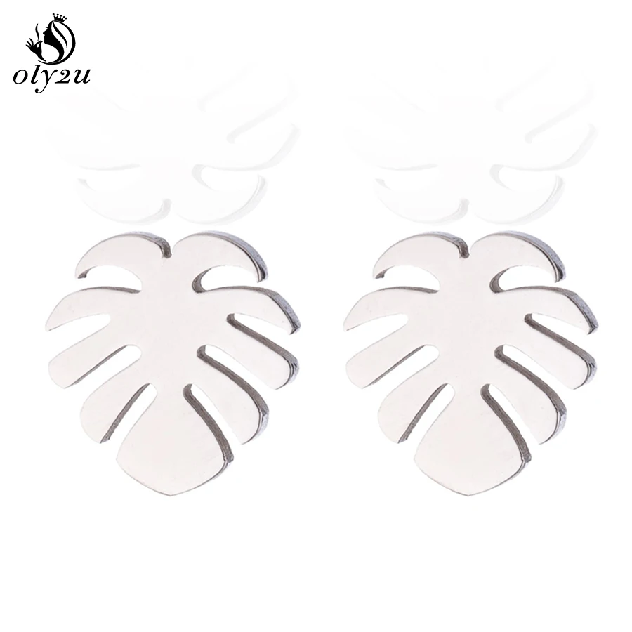 Oly2u Boho листья серьги stilless стальные гвоздики для женщин полые кокосовые Пальмовые