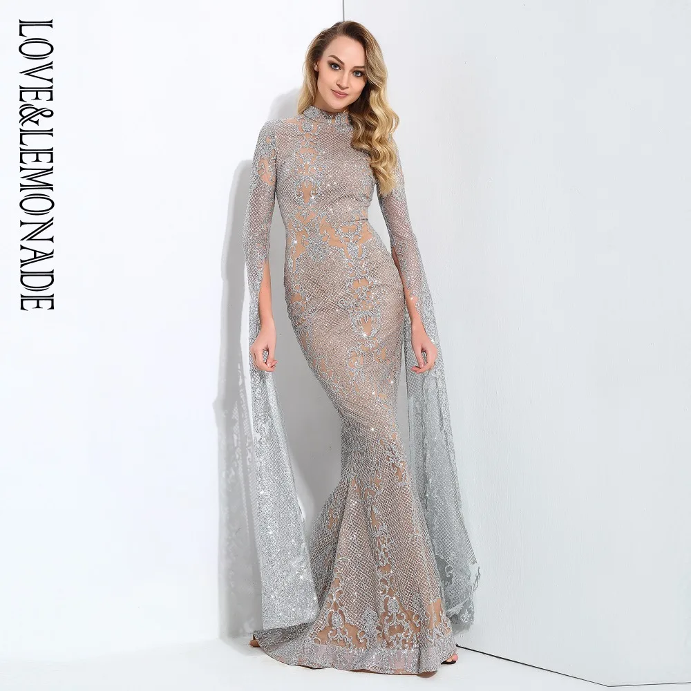 LOVE & LEMONADE длинное платье с длинным рукавом и геометрическим блеском 4 цвета LM0703|long